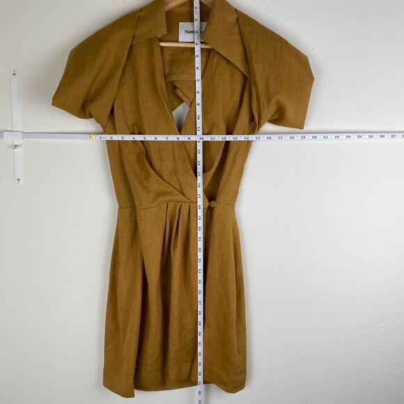 Nanushka Esma Linen Mini Dress Size XS Camel Long Sleeve Quiet Luxury Neutral - Picture 13 of 13